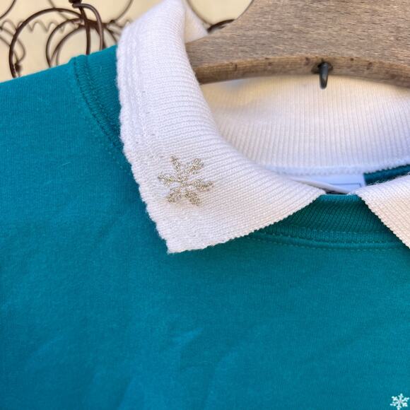 Vintage 90s Morning Sun Teal Dandelion Snowflakes in the Wind Sweatshirt MEDIUM - Picture 4 of 6